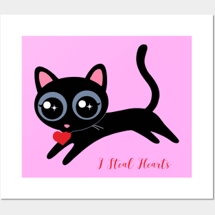 I Steal Hearts Cute Black Kitty Posters and Art